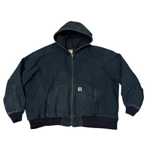 VTG Carhartt Quilted Work Coat Mens 4XL J140 Black Hooded Canvas Chore Jacket